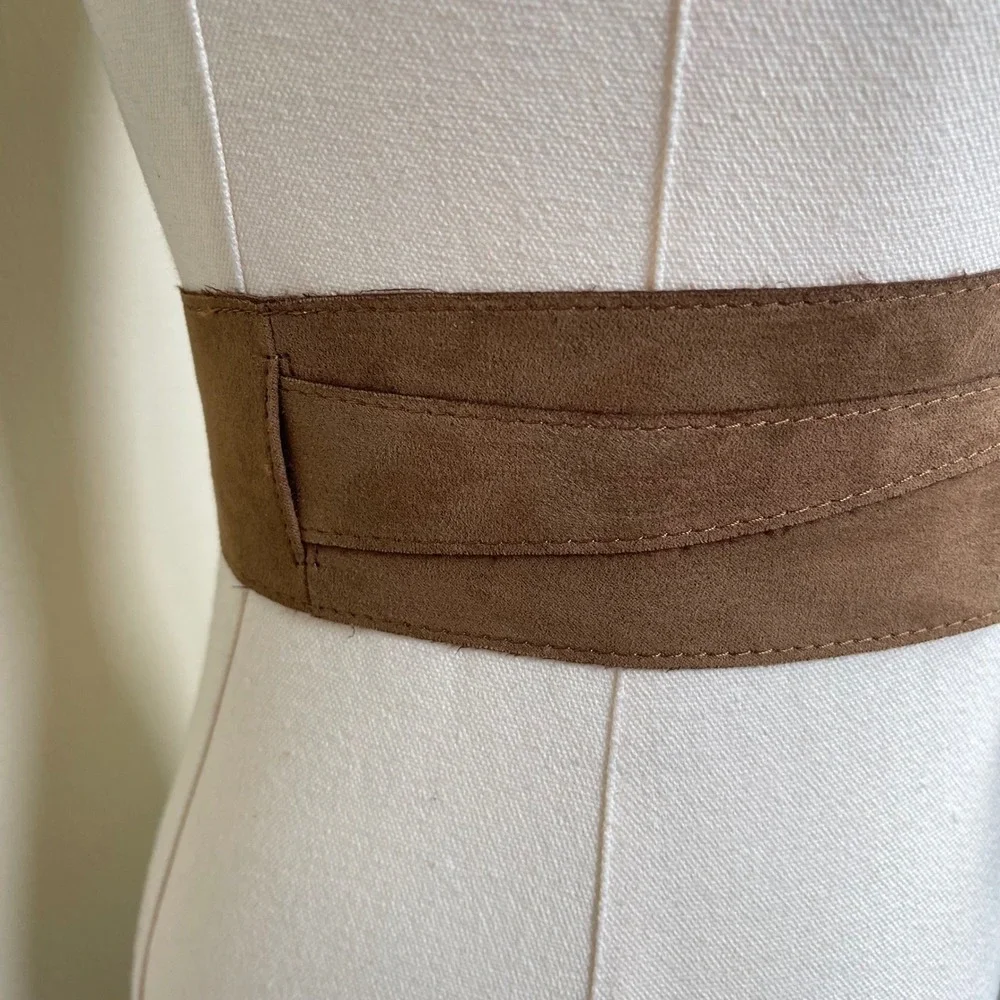 Vintage Faux Suede Tassel Wrap Obi Belt Women Brown Fringe Cinch Waist Boho